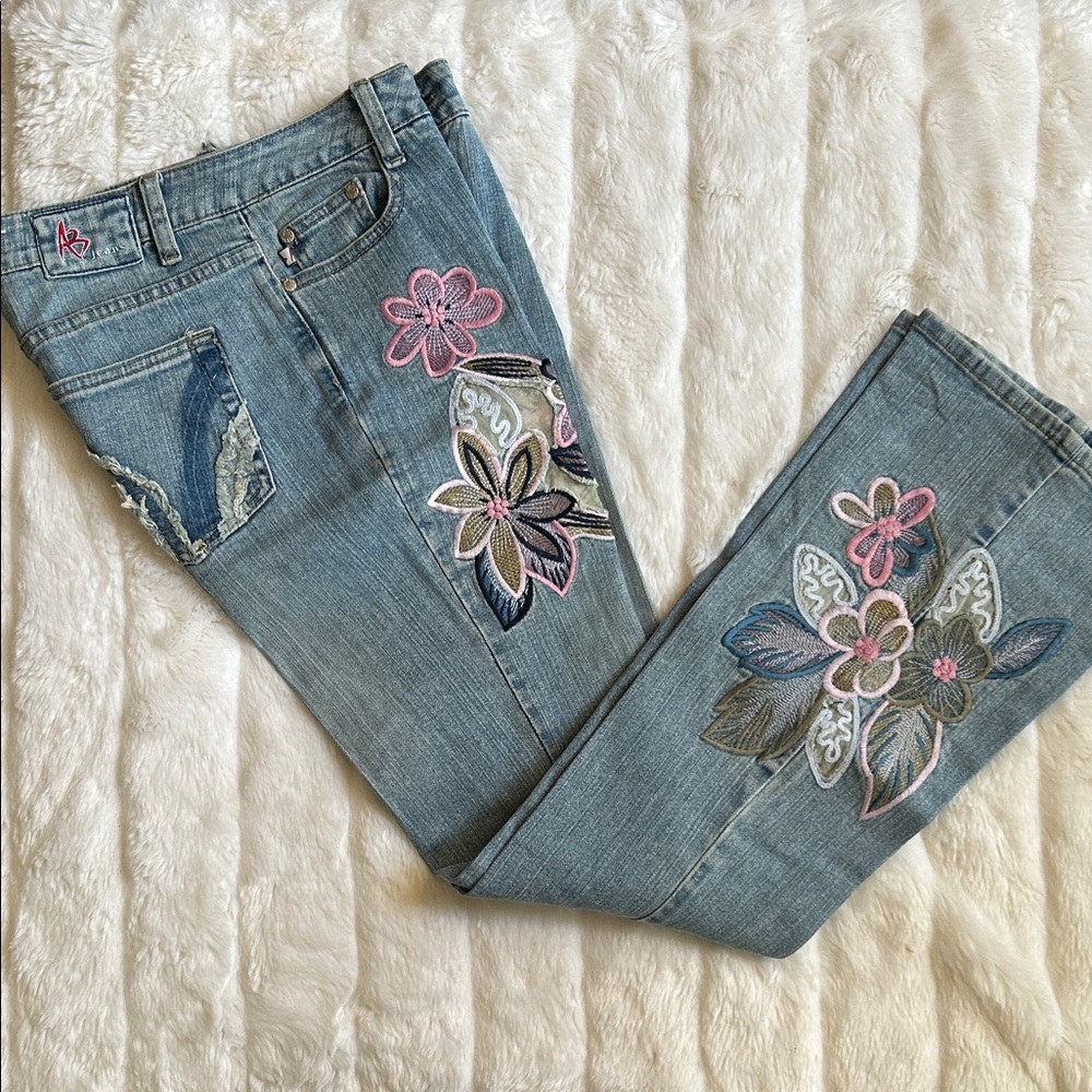 Floral Embroidered Boot Cut Jeans